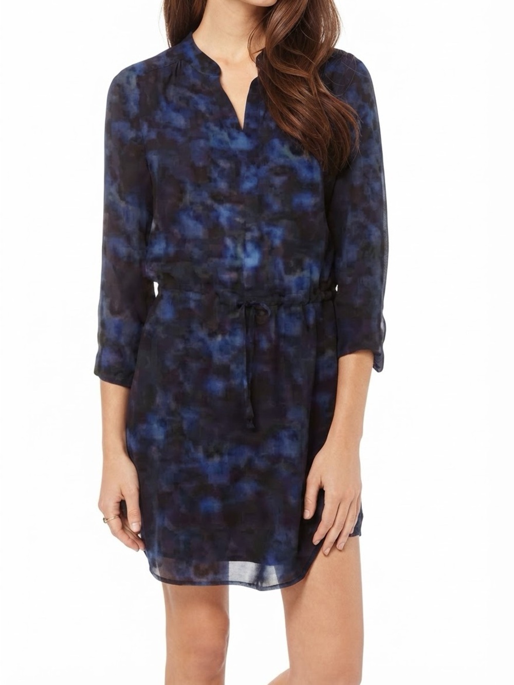 Babaton| Aritzia| 100% Silk Navy & Black Tie-Waist Long Sleeve Mini Dress Sz S